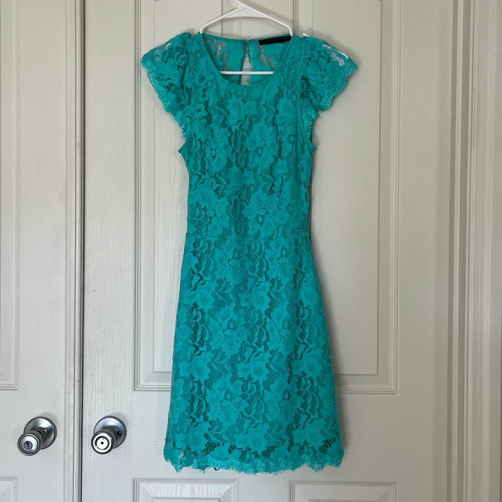 Teal lace dress with open back size small